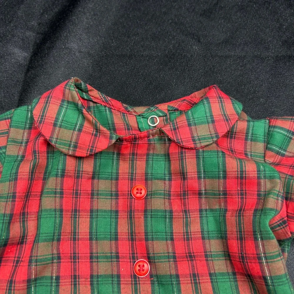 Vintage Baby Christmas Plaid Outfit Set Red Green Gold 3-9 Months Holiday 2pc